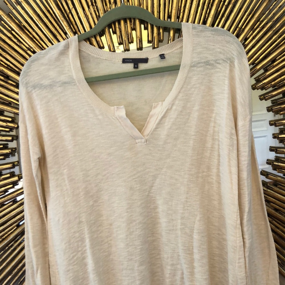 Vince Cotton Cream V Neck Long Sleeve - Picture 2 of 7